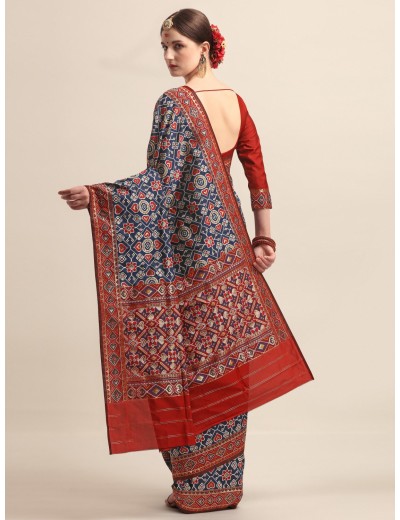 Kapaaha Heritage Patola Saree Maroon And Navy 